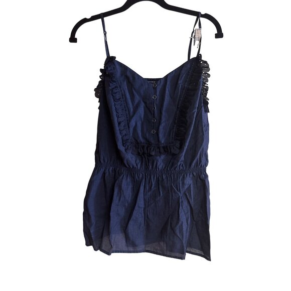 Gap Womens Navy Sleeveless Ruffle Trim Button Front Top M - Picture 1 of 9